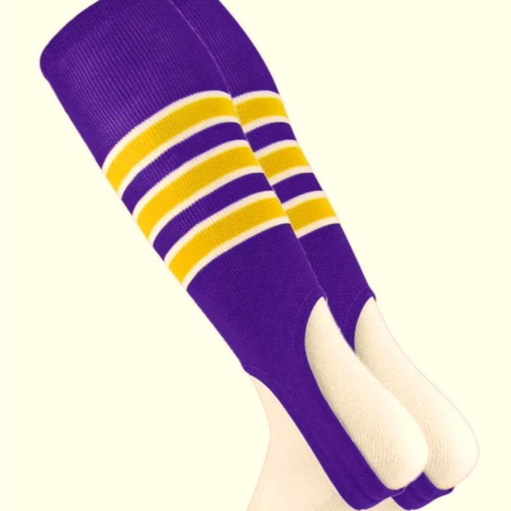 NEW TCK Men's Baseball stirrup socks purple/white/varsity gold- New in Package